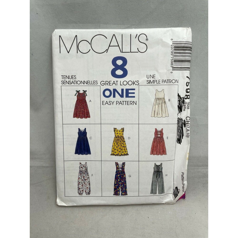 McCalls 7598 Sewing Pattern Girls Jumpers Jumpsuits Sizes 7 8 10